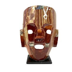 Mayan Aztec Inca Mosaic Abalone Onyx Tribal Death Burial Mask Inlay Folk Art Red